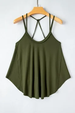 Hot Dear-Lover Exposed Seam Detail Double Straps Tank Top Jungle Green