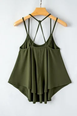 Hot Dear-Lover Exposed Seam Detail Double Straps Tank Top Jungle Green