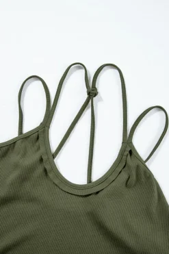 Hot Dear-Lover Exposed Seam Detail Double Straps Tank Top Jungle Green