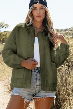 Best Dear-Lover Floral Quilted Jacket Jungle Green