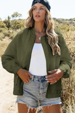 Best Dear-Lover Floral Quilted Jacket Jungle Green