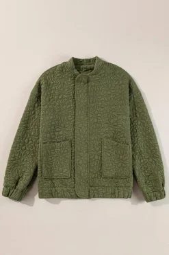 Best Dear-Lover Floral Quilted Jacket Jungle Green
