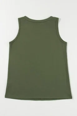 Sale Dear-Lover Half Button V Neck Patched Pocket Tank Top Jungle Green