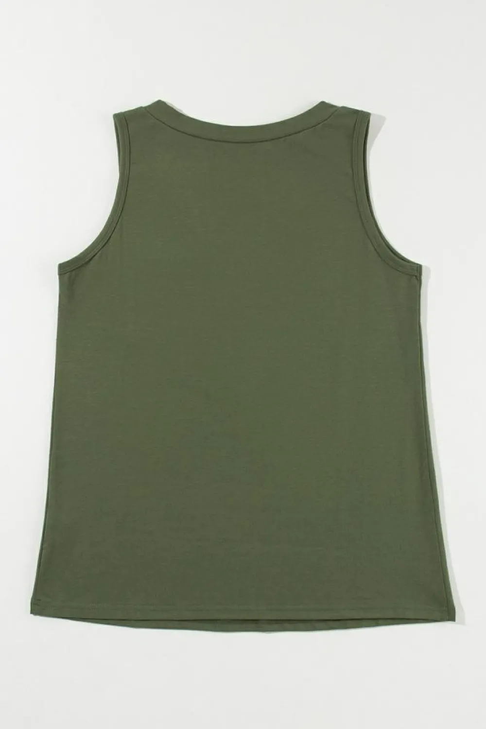 Sale Dear-Lover Half Button V Neck Patched Pocket Tank Top Jungle Green