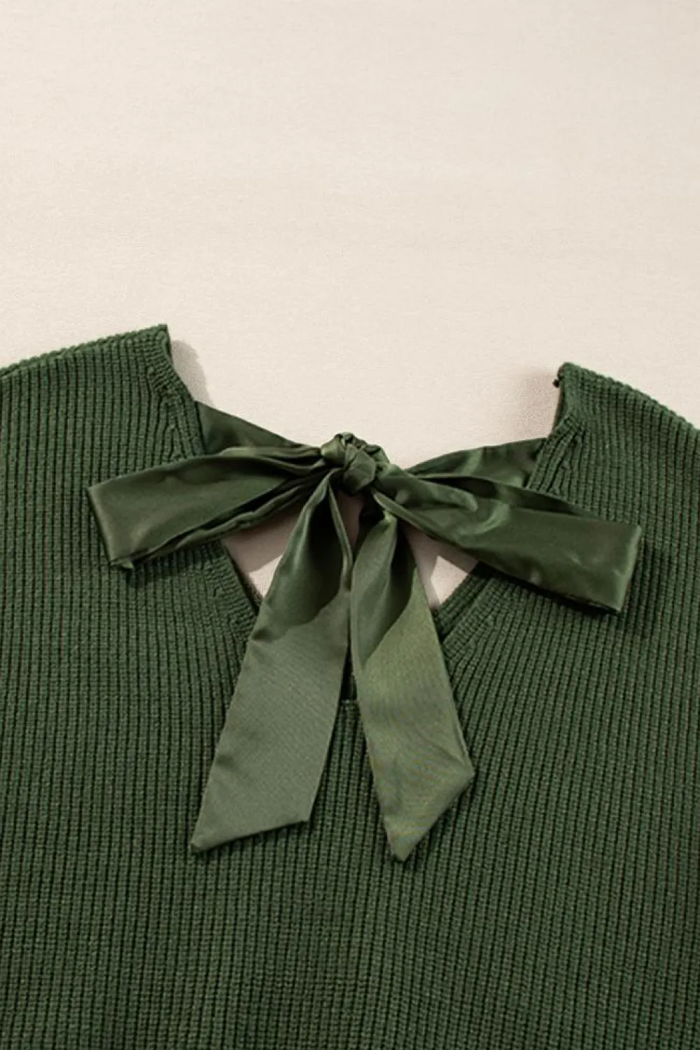 Online Dear-Lover Lantern Sleeve V Neck Knot Back Sweater Jungle Green