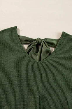 Online Dear-Lover Lantern Sleeve V Neck Knot Back Sweater Jungle Green