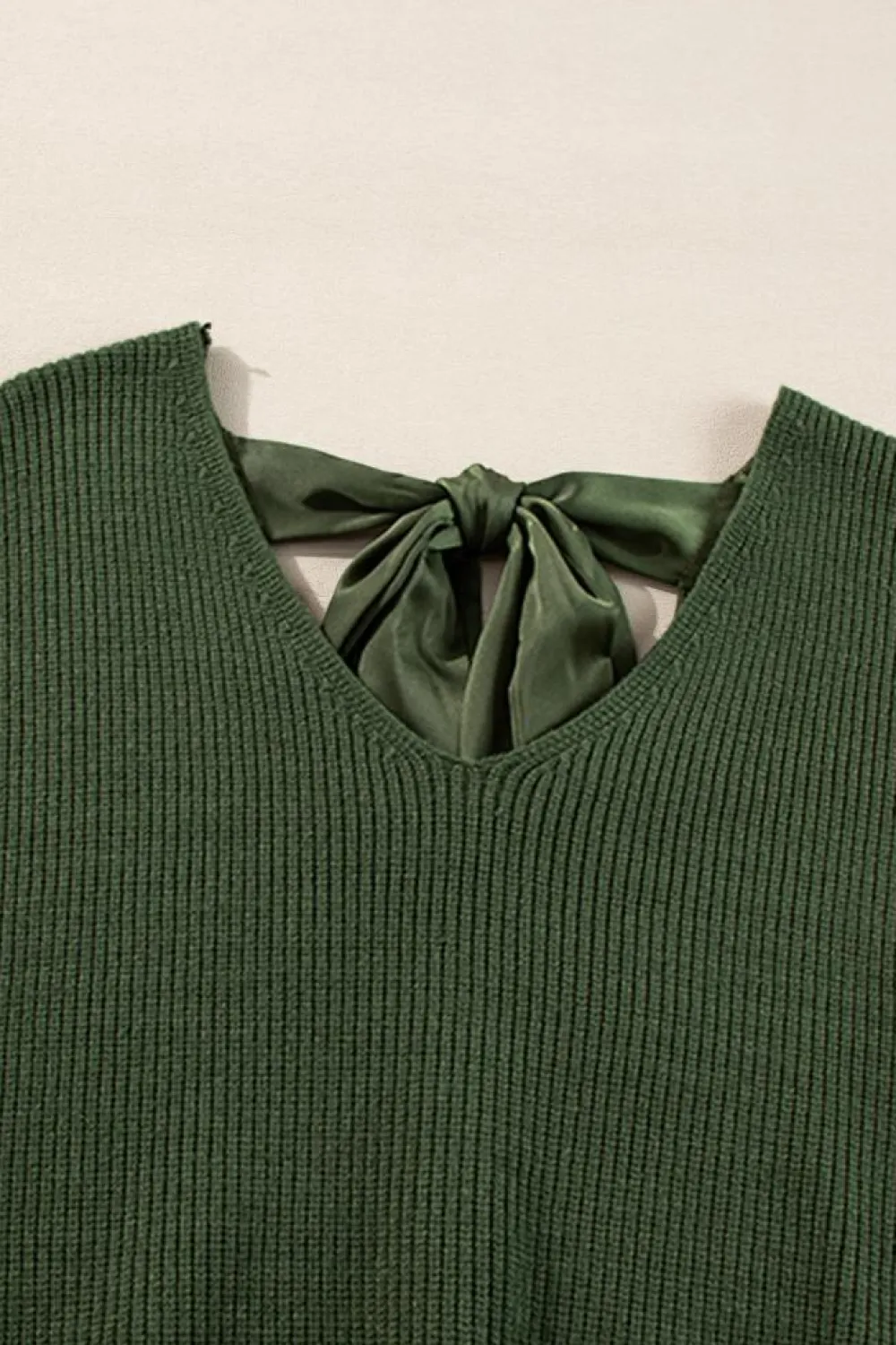 Online Dear-Lover Lantern Sleeve V Neck Knot Back Sweater Jungle Green