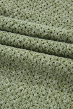 Fashion Dear-Lover Loose Eyelet V Neck Drop Shoulder Sweater Jungle Green