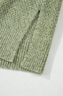 Fashion Dear-Lover Loose Eyelet V Neck Drop Shoulder Sweater Jungle Green