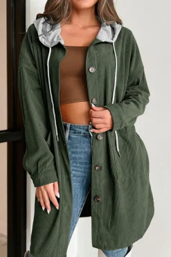 Outlet Dear-Lover Oversized Corduroy Contrast Hooded Shacket Jungle Green