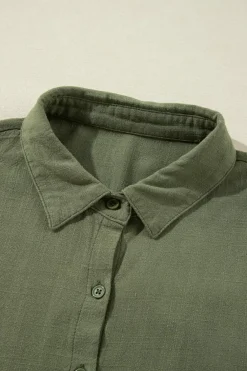 Best Dear-Lover Puff Sleeve Buttoned Tiered Pleated Shirt Mini Dress Jungle Green