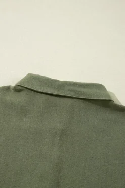 Best Dear-Lover Puff Sleeve Buttoned Tiered Pleated Shirt Mini Dress Jungle Green