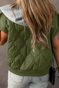 Outlet Dear-Lover Quilted Drawstring Hooded Zip Up Puffer Vest Jungle Green