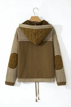 Discount Dear-Lover Quilted Textured Patchwork Loose Fit Hooded Jacket Jungle Green