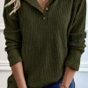 Online Dear-Lover Rib Textured Henley Knit Top Jungle Green