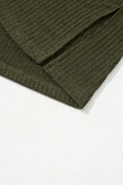 Online Dear-Lover Rib Textured Henley Knit Top Jungle Green