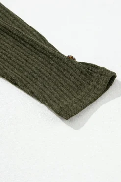 Online Dear-Lover Rib Textured Henley Knit Top Jungle Green