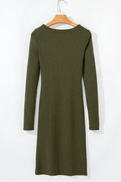 Online Dear-Lover Ribbed Side Slit Ruched Slim Fit Long Sleeve Mini Dress Jungle Green