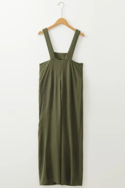 Online Dear-Lover Solid Color Buttoned Straight Leg Overall Jungle Green