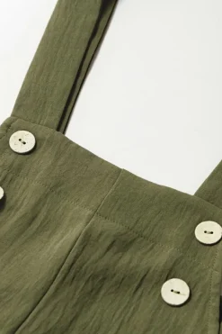 Online Dear-Lover Solid Color Buttoned Straight Leg Overall Jungle Green