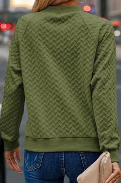 New Dear-Lover Solid Textured Raglan Sleeve Pullover Sweatshirt Jungle Green