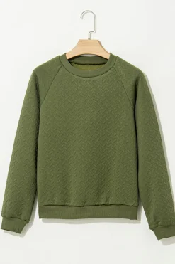 New Dear-Lover Solid Textured Raglan Sleeve Pullover Sweatshirt Jungle Green