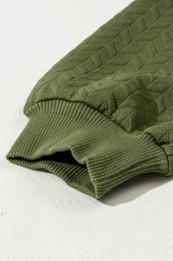 New Dear-Lover Solid Textured Raglan Sleeve Pullover Sweatshirt Jungle Green