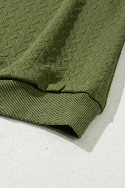New Dear-Lover Solid Textured Raglan Sleeve Pullover Sweatshirt Jungle Green