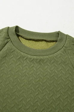 New Dear-Lover Solid Textured Raglan Sleeve Pullover Sweatshirt Jungle Green