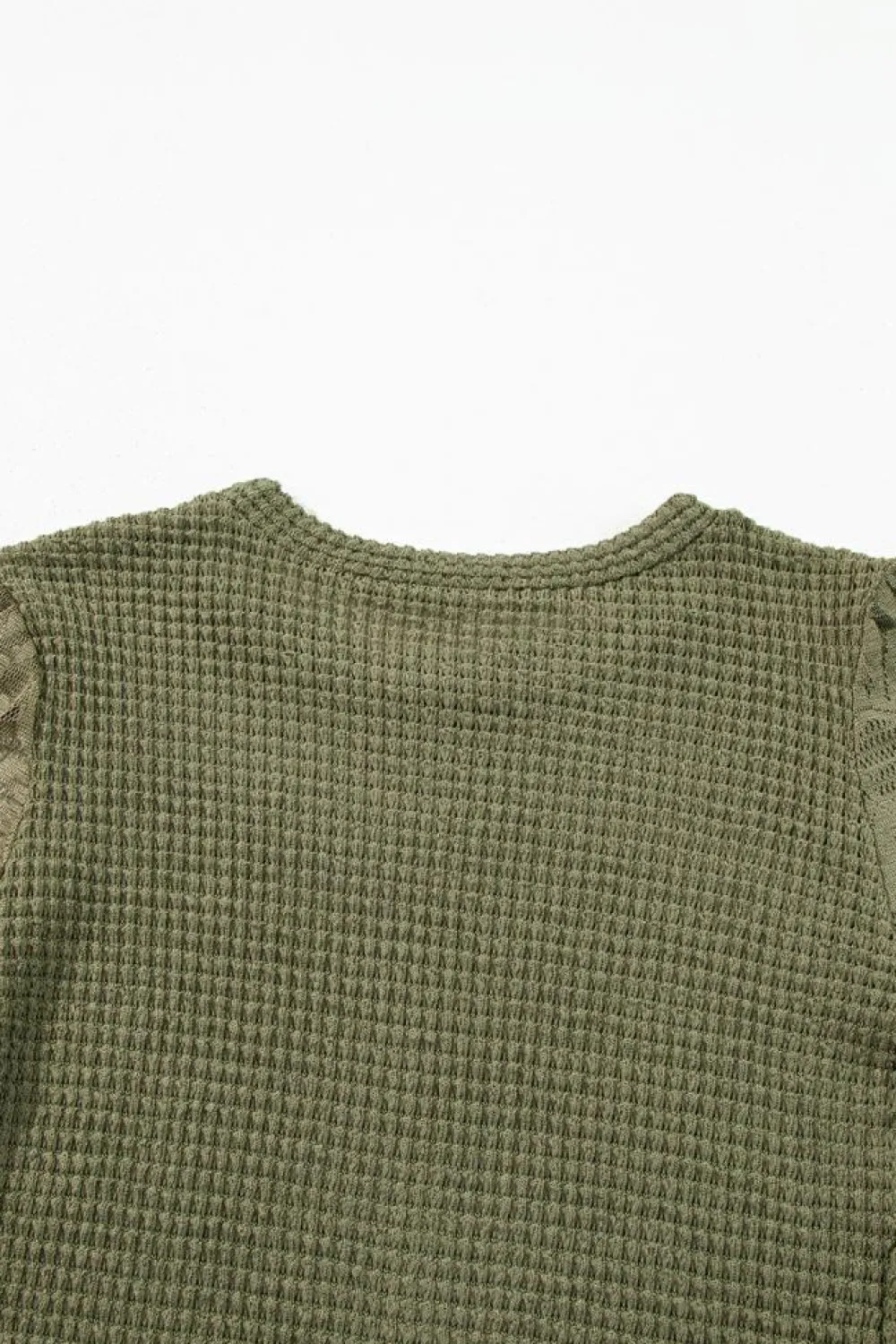 Sale Dear-Lover Sunflower Mesh Bubble Sleeve Waffle Knit Top Jungle Green