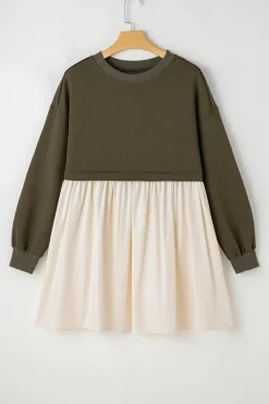 Outlet Dear-Lover Sweatshirt Poplin Mini Dress Jungle Green