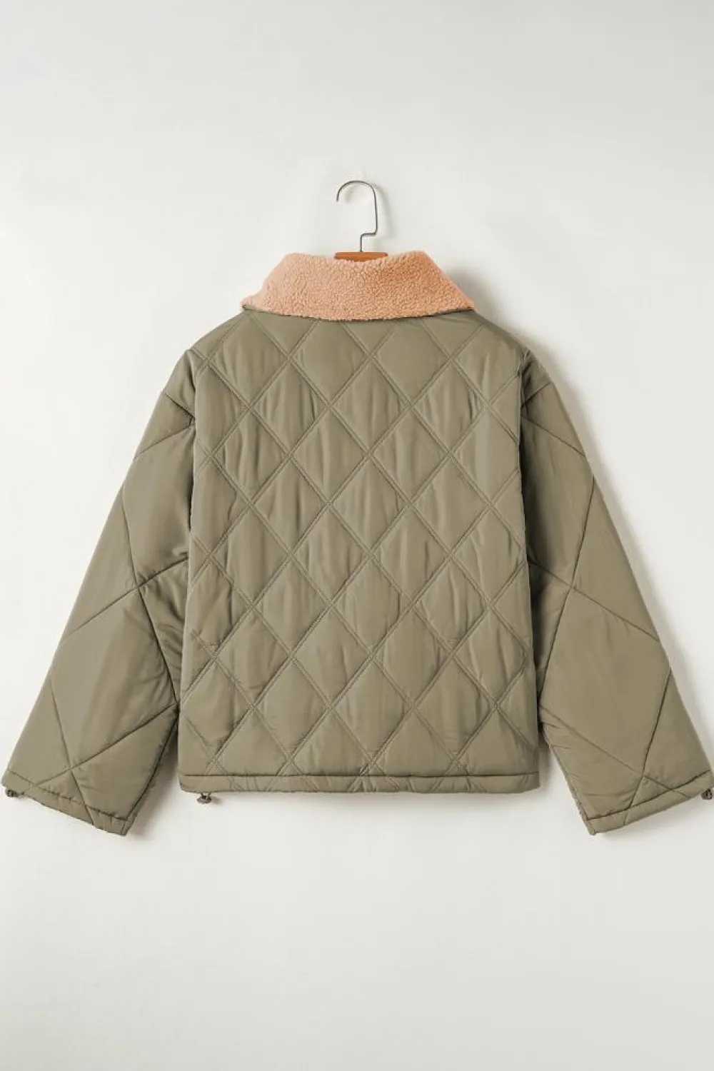 Sale Dear-Lover Teddy Collar Flap Pockets Quilted Puffer Jacket Jungle Green