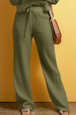 Sale Dear-Lover Textured Loose Fit Drawstring High Waist Pants Jungle Green