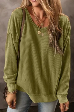 Hot Dear-Lover Textured Seamed Drop Sleeve Sweatshirt Jungle Green