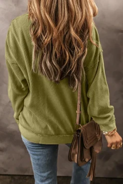 Hot Dear-Lover Textured Seamed Drop Sleeve Sweatshirt Jungle Green