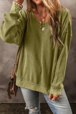 Hot Dear-Lover Textured Seamed Drop Sleeve Sweatshirt Jungle Green