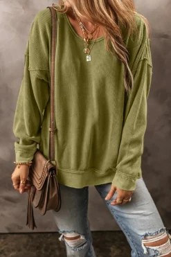 Hot Dear-Lover Textured Seamed Drop Sleeve Sweatshirt Jungle Green