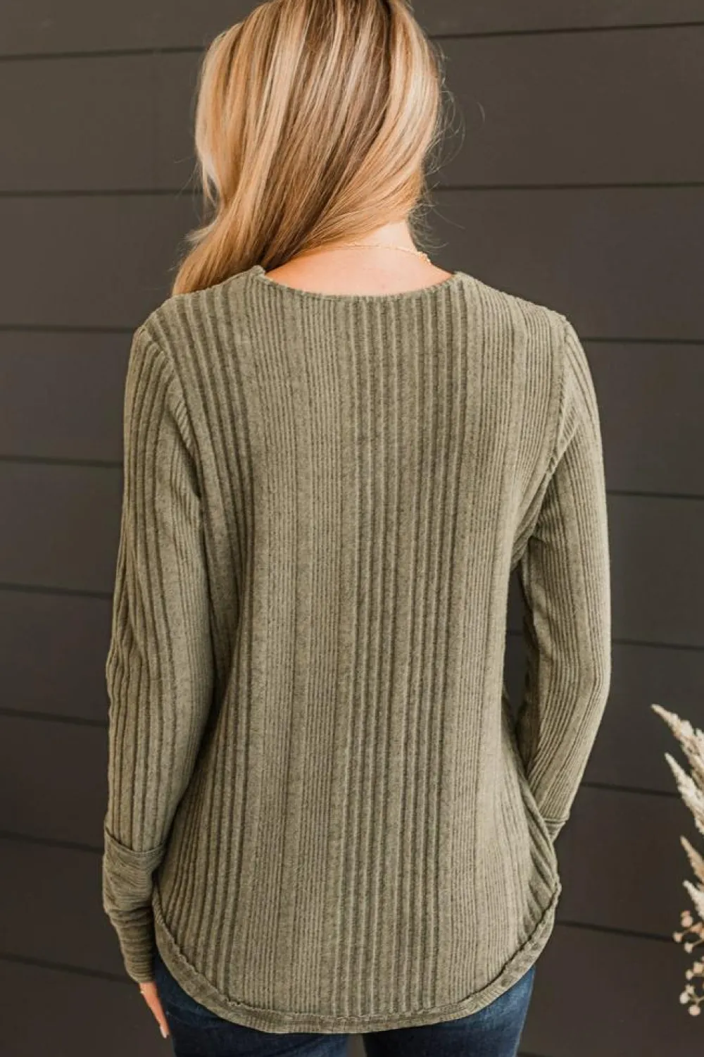 Outlet Dear-Lover V Neck Buttoned Ribbed Knit Top Jungle Green
