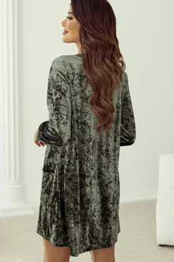 Online Dear-Lover Velvet Long Sleeve V Neck Loose Dress with Pockets Jungle Green
