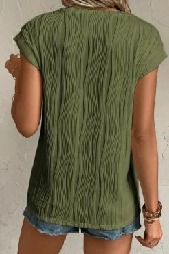 Clearance Dear-Lover Wavy Texture Cap Sleeve Top Jungle Green