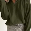 Hot Dear-Lover Zipped Neck Pullover Drop Shoulder Sweatshirt Jungle Green