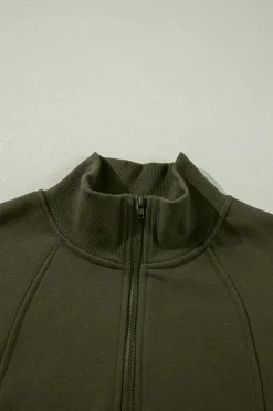Hot Dear-Lover Zipped Neck Pullover Drop Shoulder Sweatshirt Jungle Green