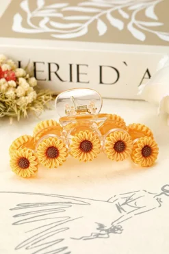 Fashion Dear-Lover Sunflower Decor Plastic Resin Claw Clip Jurassic Gold