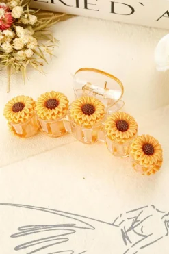 Fashion Dear-Lover Sunflower Decor Plastic Resin Claw Clip Jurassic Gold
