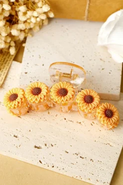 Fashion Dear-Lover Sunflower Decor Plastic Resin Claw Clip Jurassic Gold