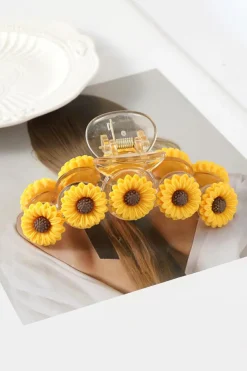 Fashion Dear-Lover Sunflower Decor Plastic Resin Claw Clip Jurassic Gold