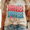Best Dear-Lover AMERICA Letter Floral Print T Shirt Khaki