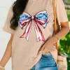 Best Dear-Lover American Flag Bow Knot Print Round Neck T Shirt Khaki
