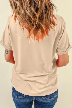 Best Dear-Lover American Flag Bow Knot Print Round Neck T Shirt Khaki