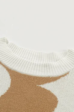 Hot Dear-Lover Big Flower Pattern Drop Shoulder Sweater Khaki